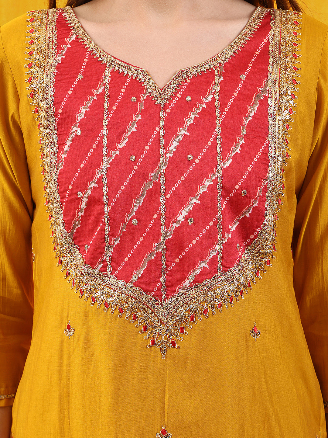 Sequined Embroidered & Applique Patch Kurta with Pant & printed Dupatta