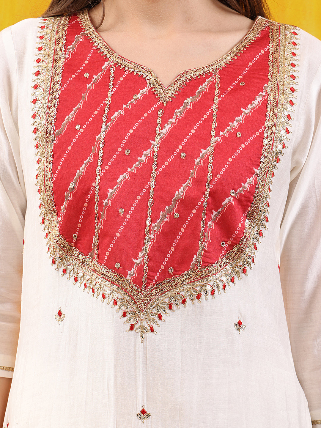 Sequined Embroidered & Applique Patch Kurta with Pant & printed Dupatta