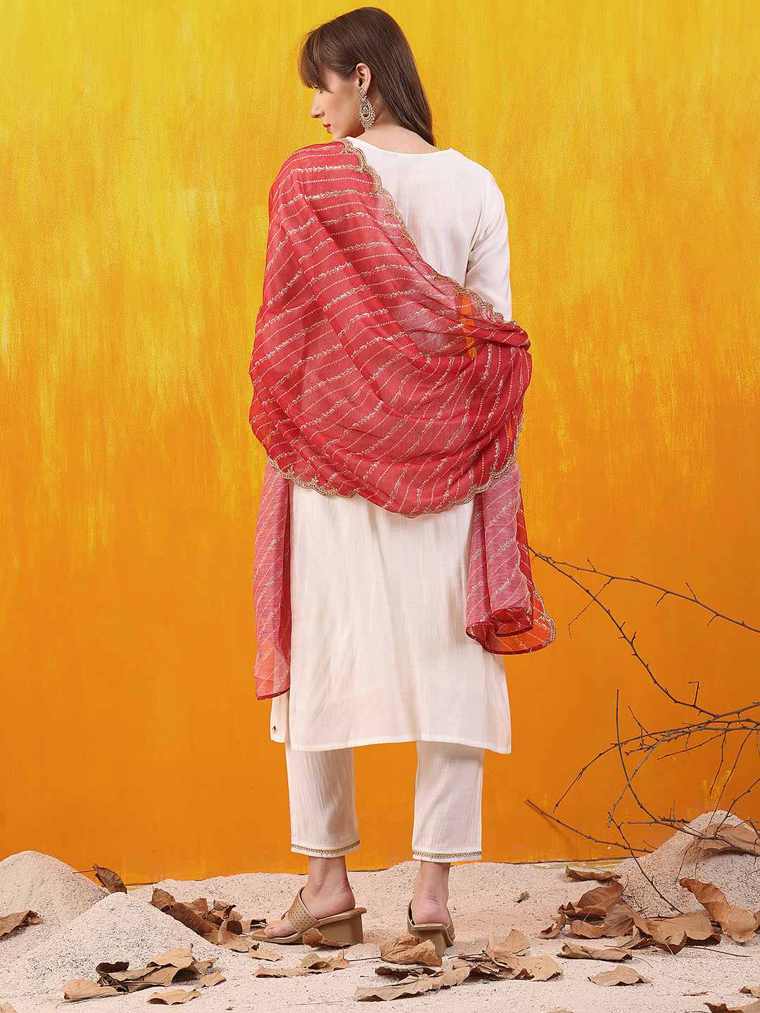 Sequined Embroidered & Applique Patch Kurta with Pant & printed Dupatta