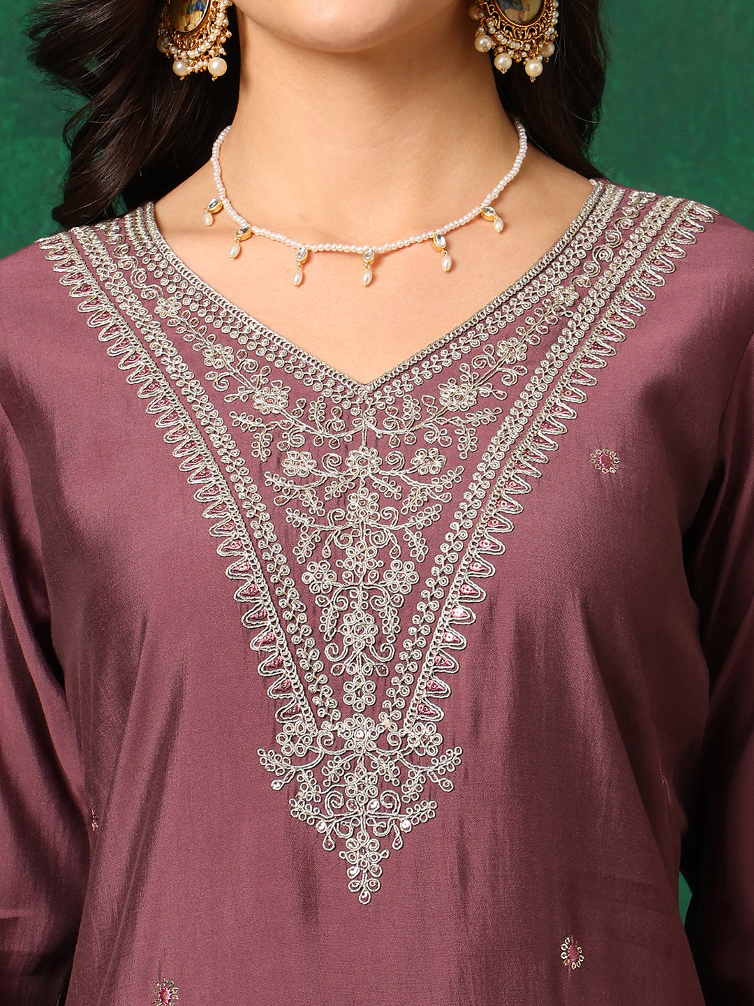 Sequined Embroidered Kurta with Pant & printed Dupatta