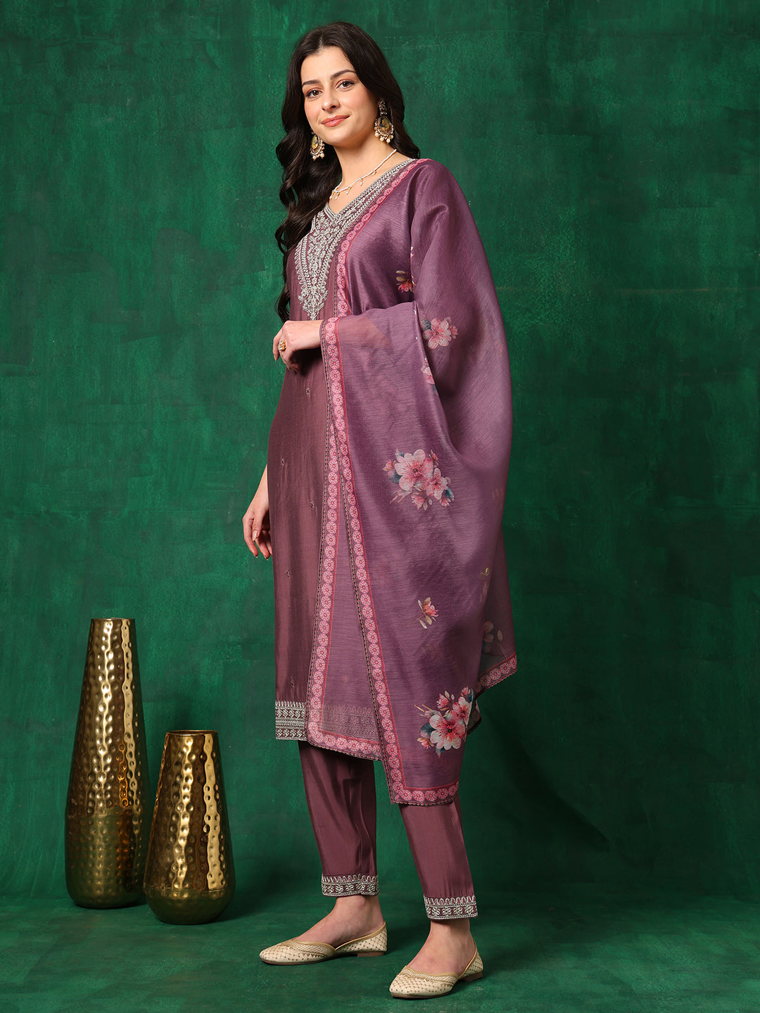Sequined Embroidered Kurta with Pant & printed Dupatta