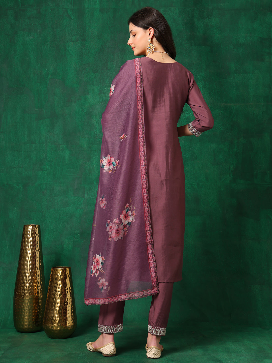 Sequined Embroidered Kurta with Pant & printed Dupatta