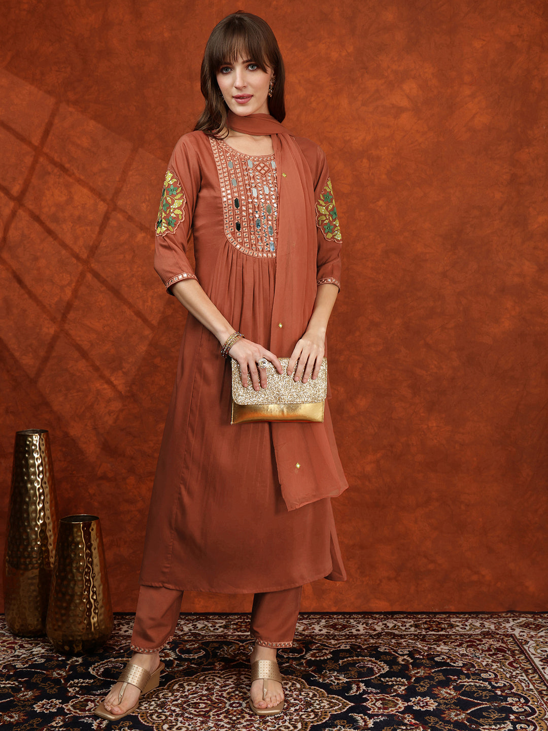 Mirror Embroidered Kurta with Pant & Embroidered Dupatta