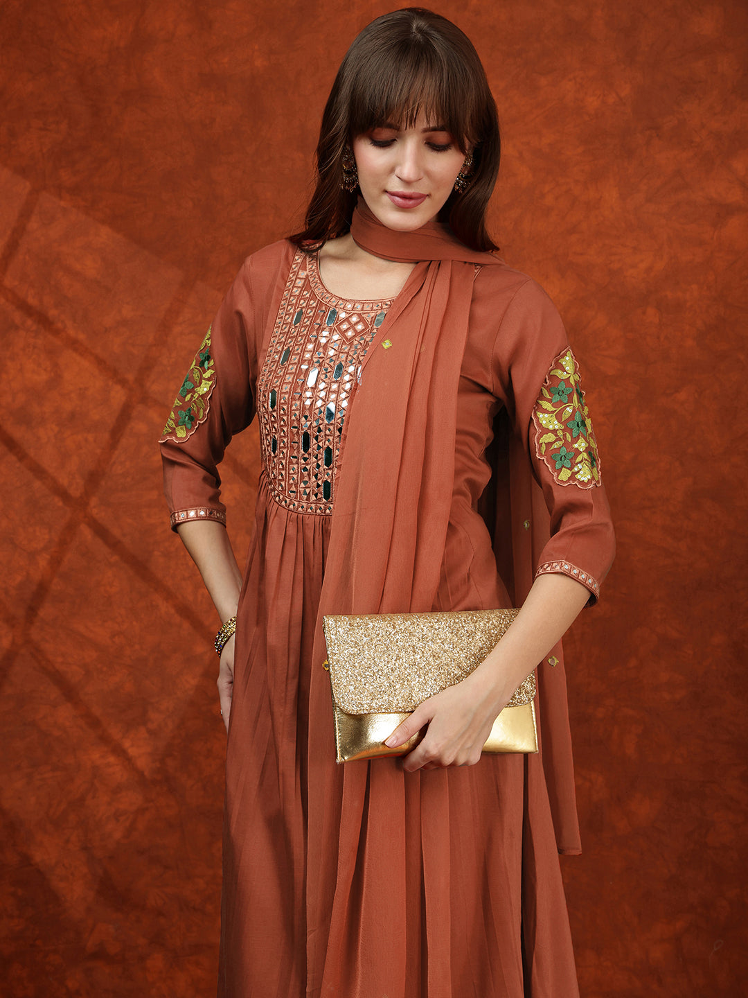 Mirror Embroidered Kurta with Pant & Embroidered Dupatta