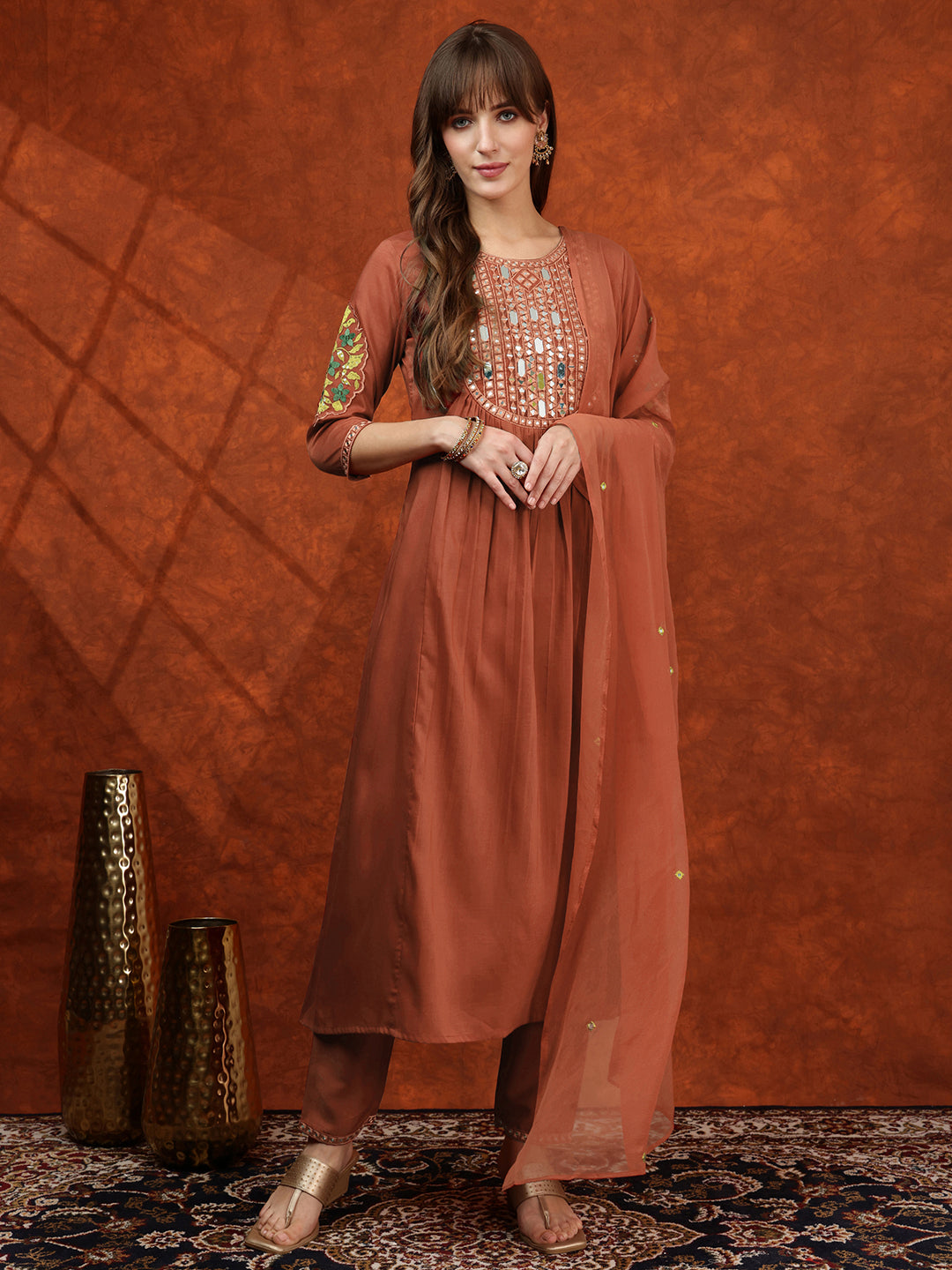 Mirror Embroidered Kurta with Pant & Embroidered Dupatta