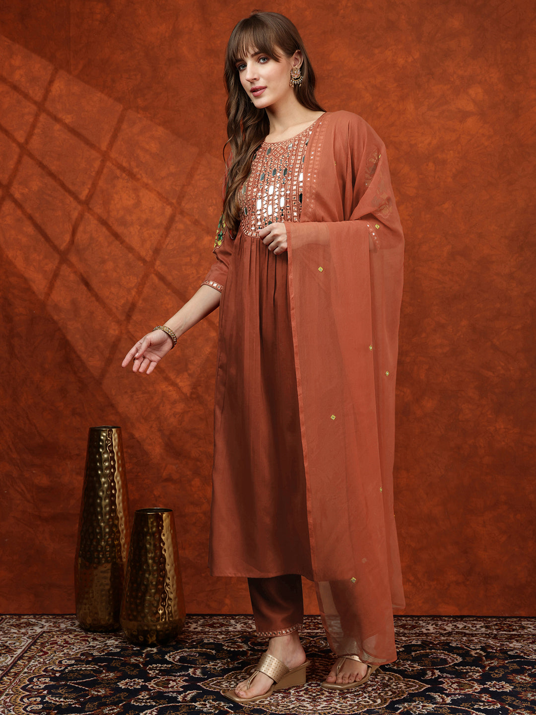 Mirror Embroidered Kurta with Pant & Embroidered Dupatta