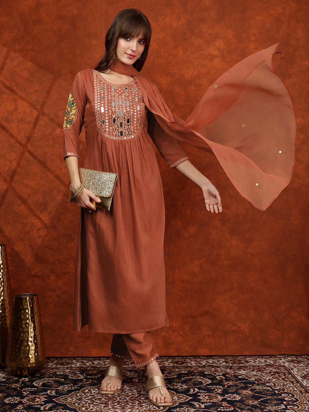 Mirror Embroidered Kurta with Pant & Embroidered Dupatta