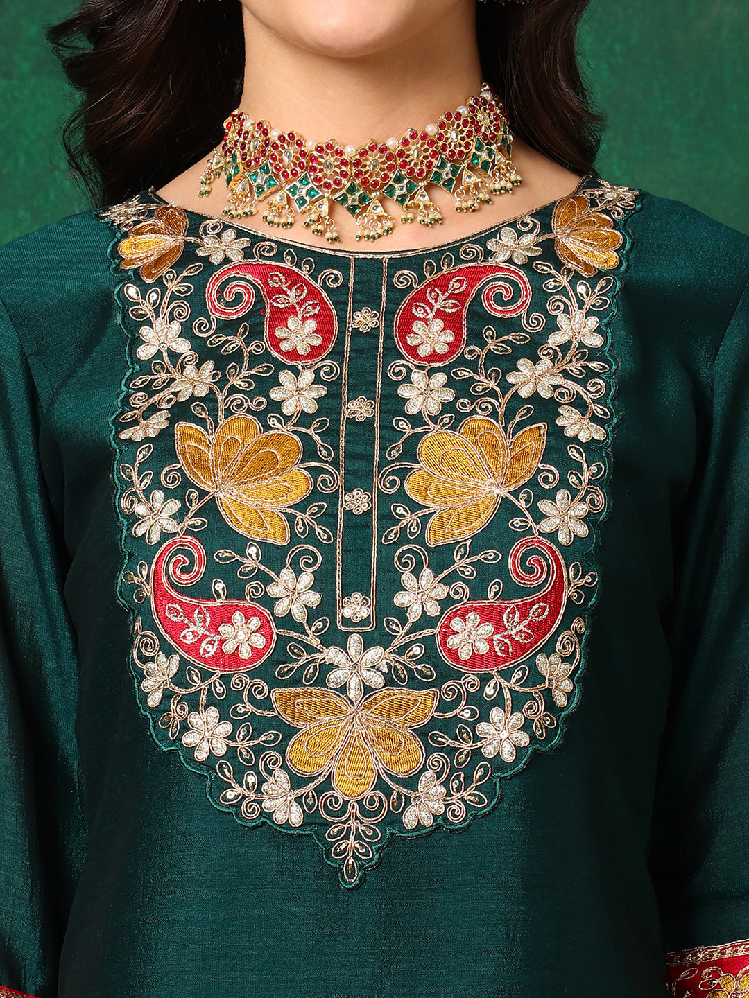 Embroidered Kurta with Pant & Embroidered Dupatta