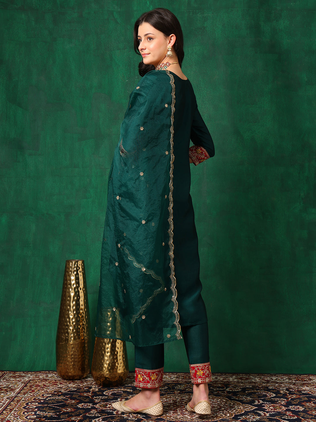 Embroidered Kurta with Pant & Embroidered Dupatta