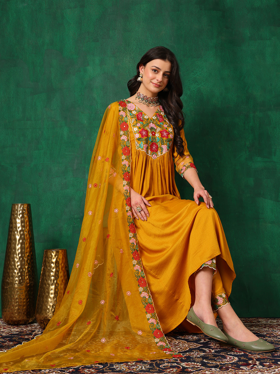 Aline Embroidered Kurta with Pant & Embroidered Dupatta