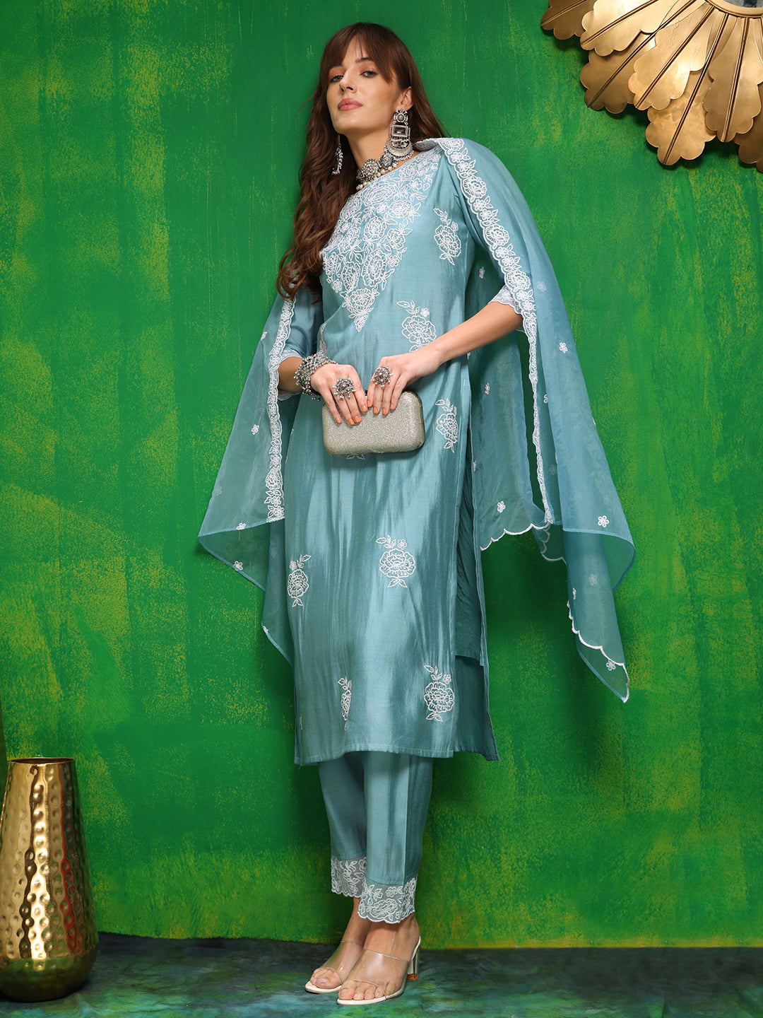 Embroidered Kurta with Pant & Dupatta