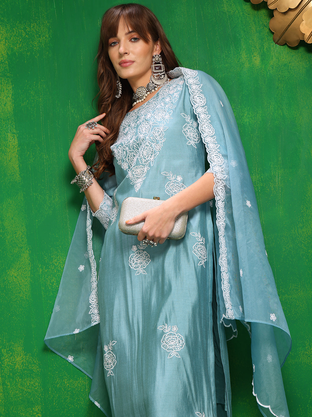 Embroidered Kurta with Pant & Dupatta