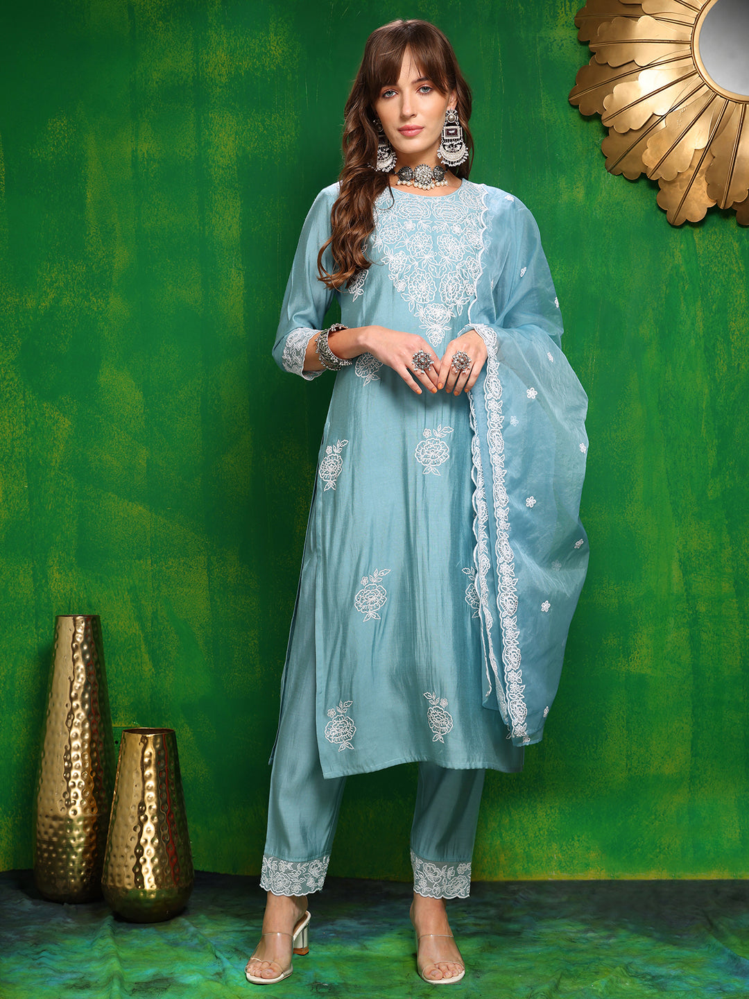 Embroidered Kurta with Pant & Dupatta