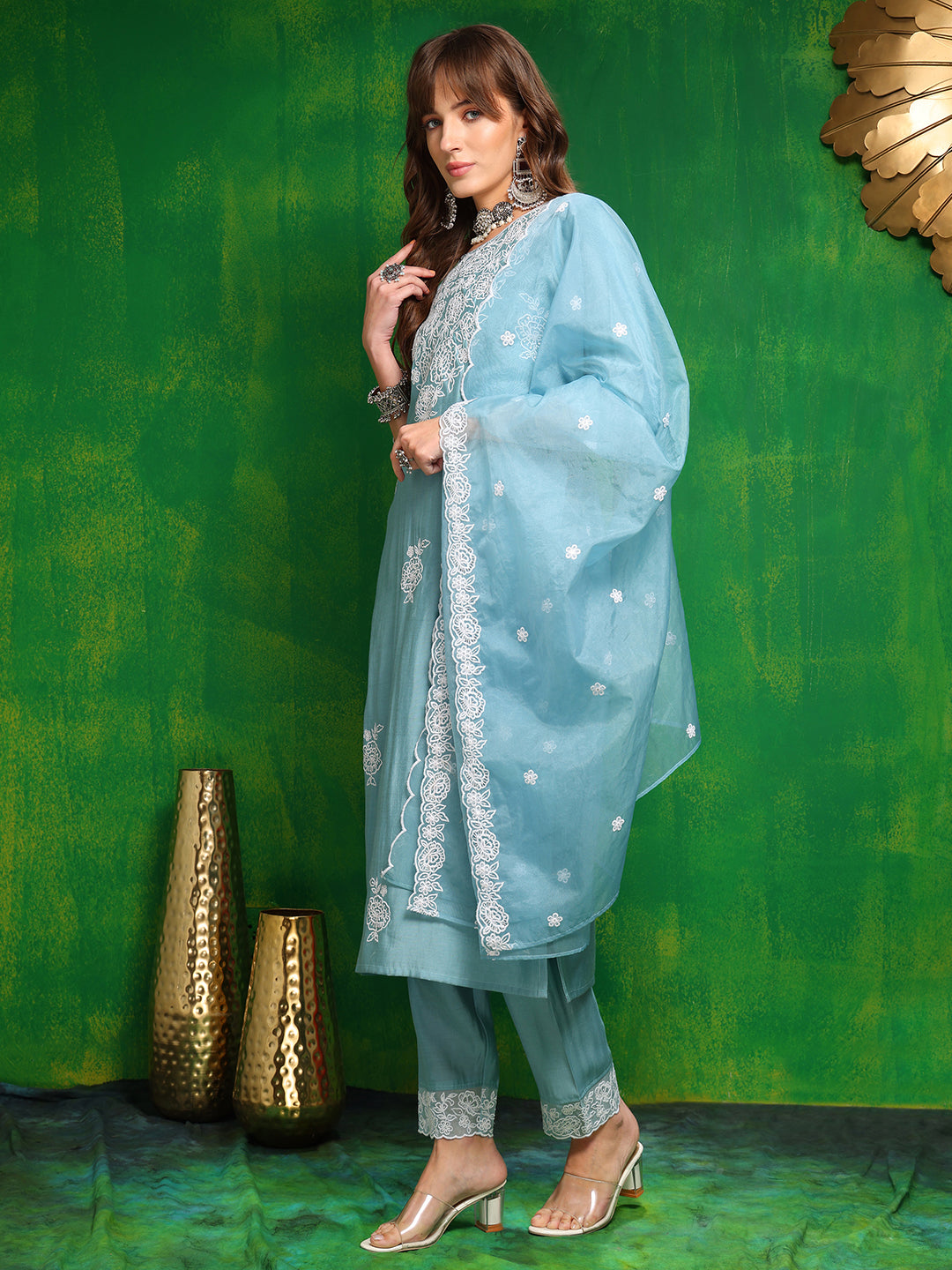 Embroidered Kurta with Pant & Dupatta