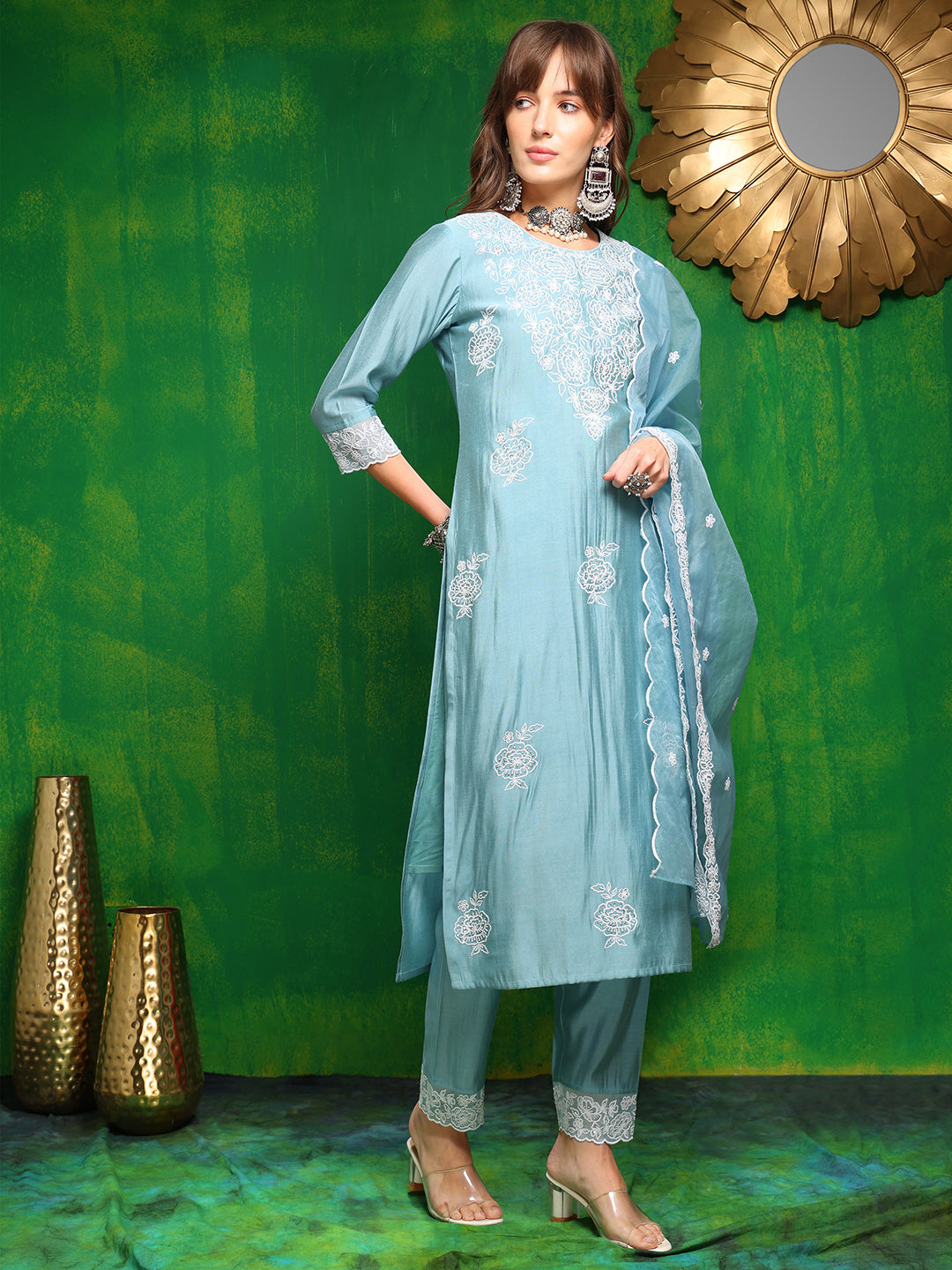 Embroidered Kurta with Pant & Dupatta