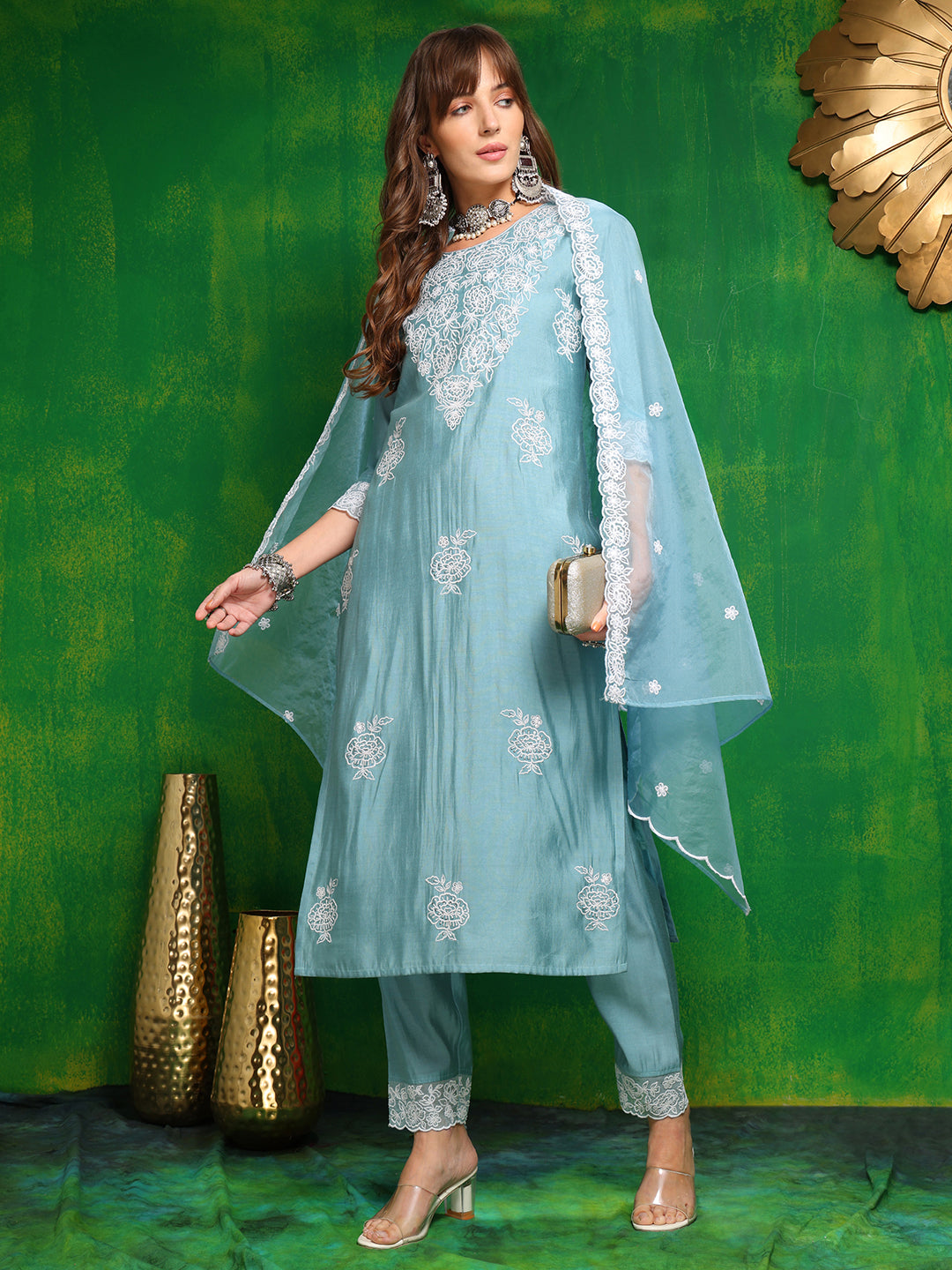Embroidered Kurta with Pant & Dupatta