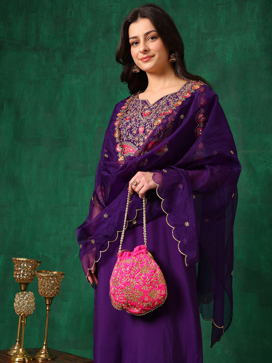 Embroidered Kurta with Pant & Embroidered Dupatta