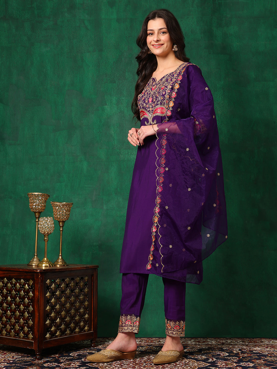Embroidered Kurta with Pant & Embroidered Dupatta