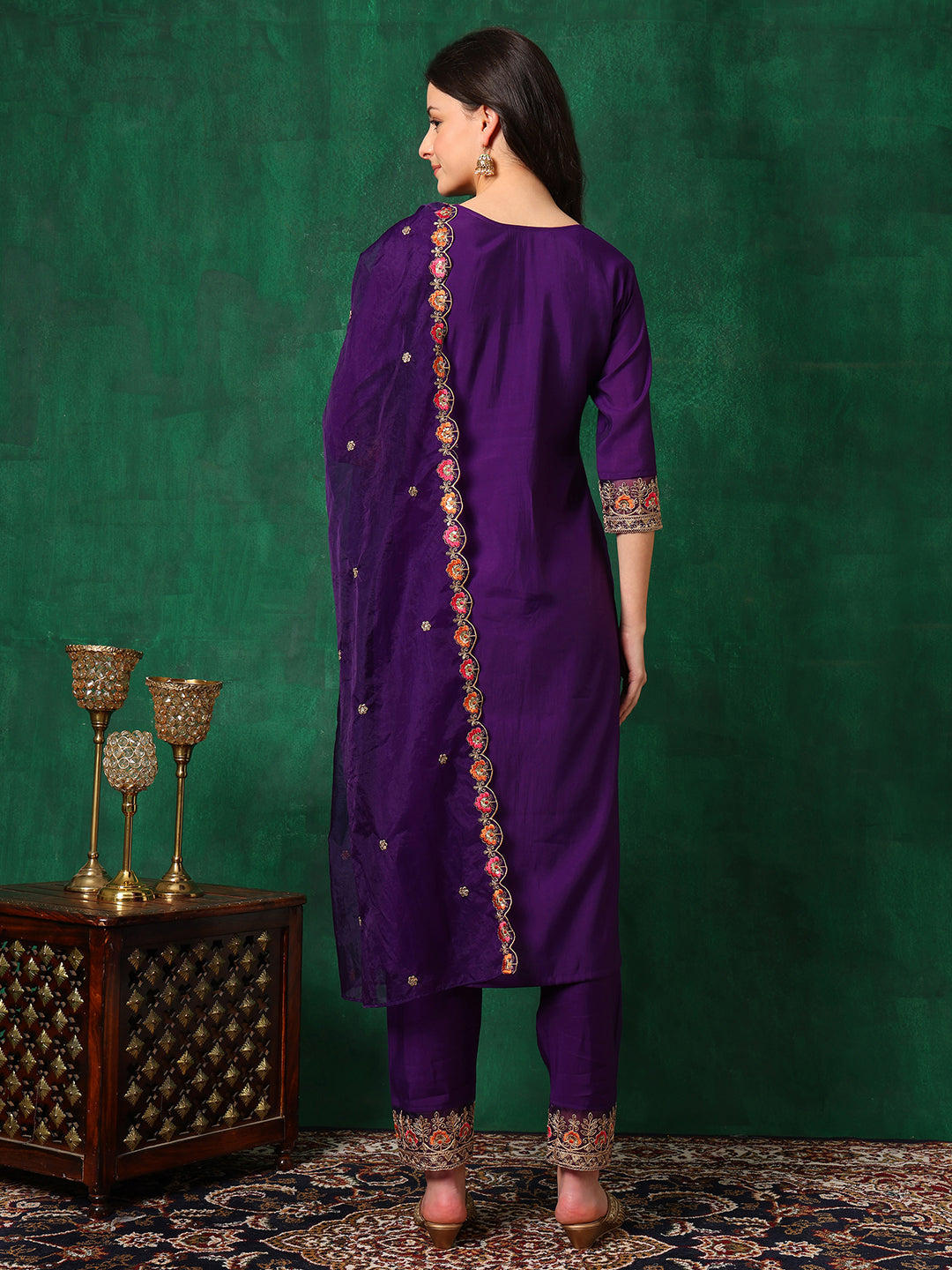 Embroidered Kurta with Pant & Embroidered Dupatta