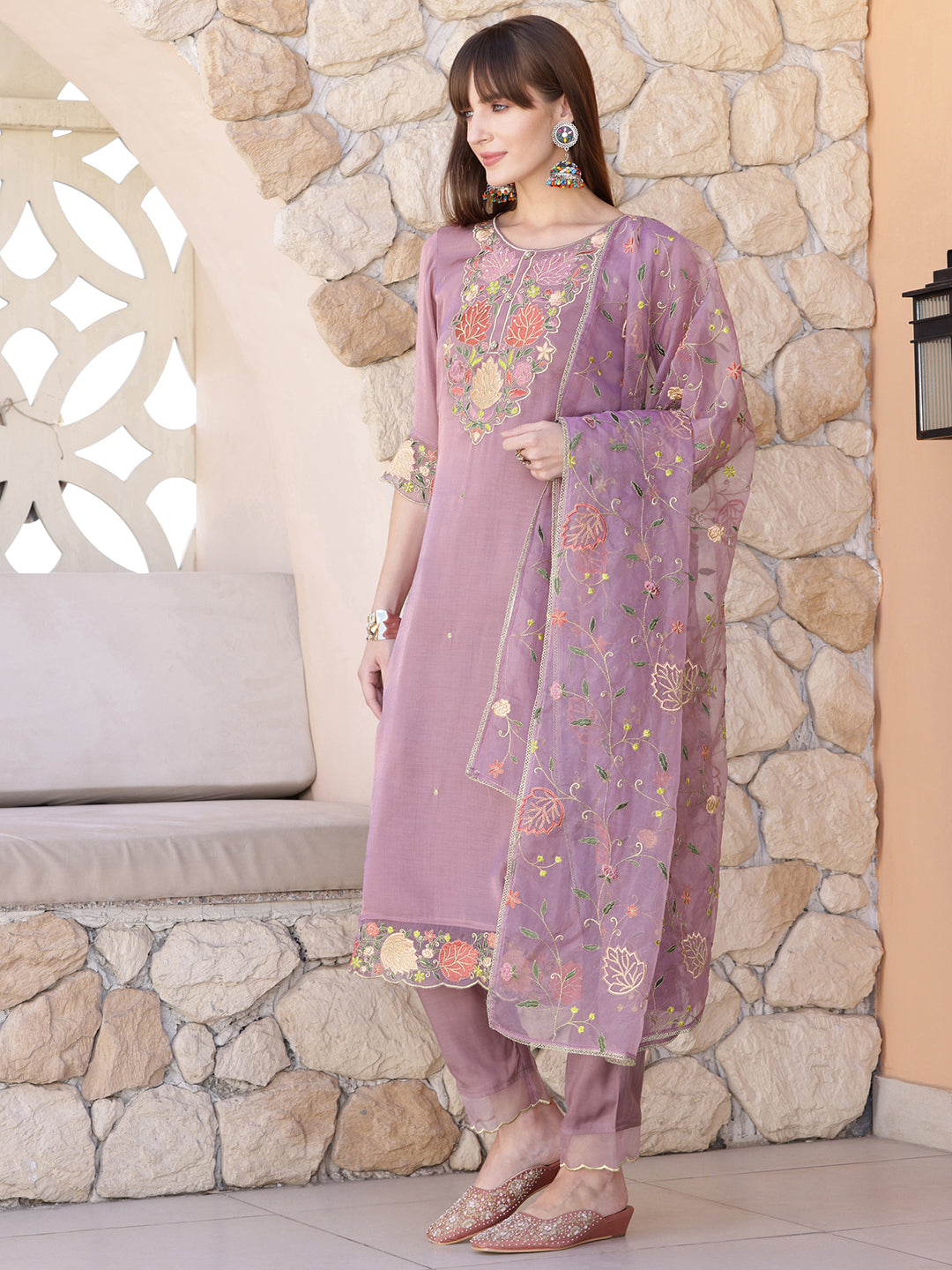 Embroidered Kurta with Pant & Embroidered Dupatta