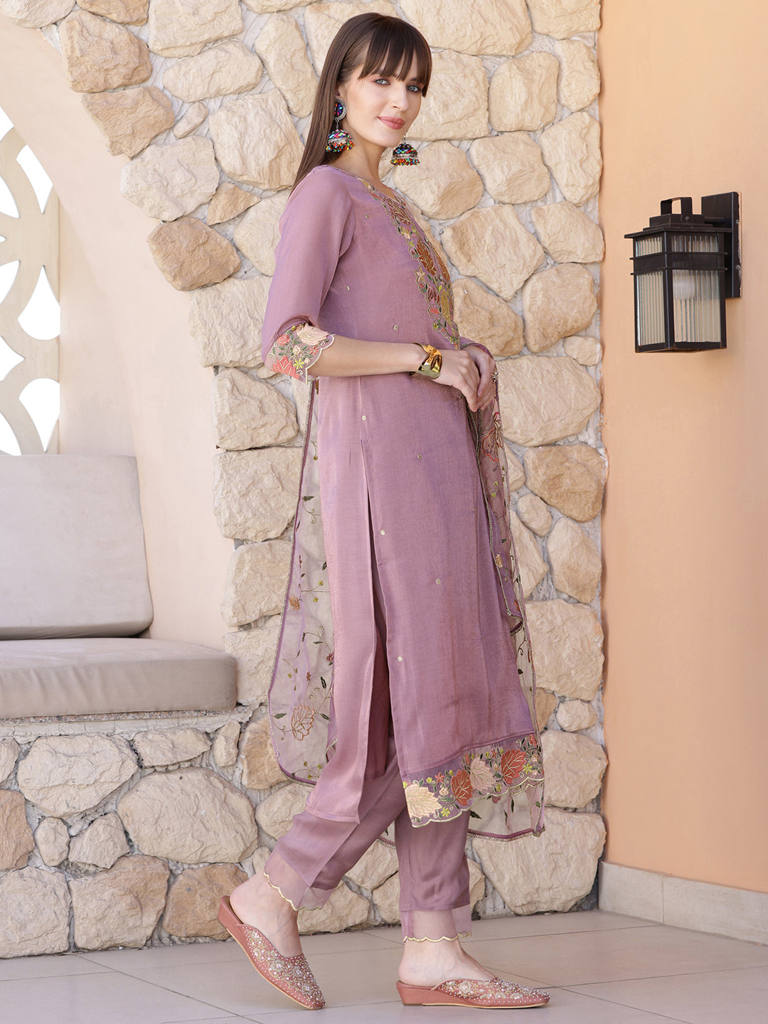 Embroidered Kurta with Pant & Embroidered Dupatta