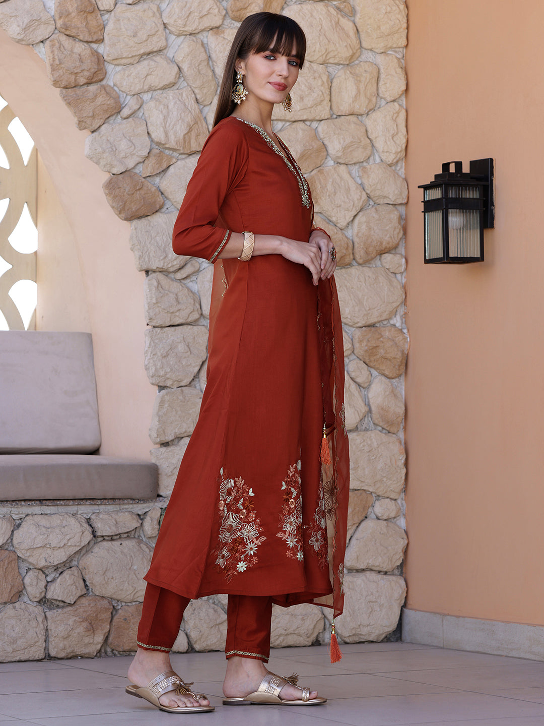 Hand Embroidered Kurta with Pant & Embroidered Dupatta