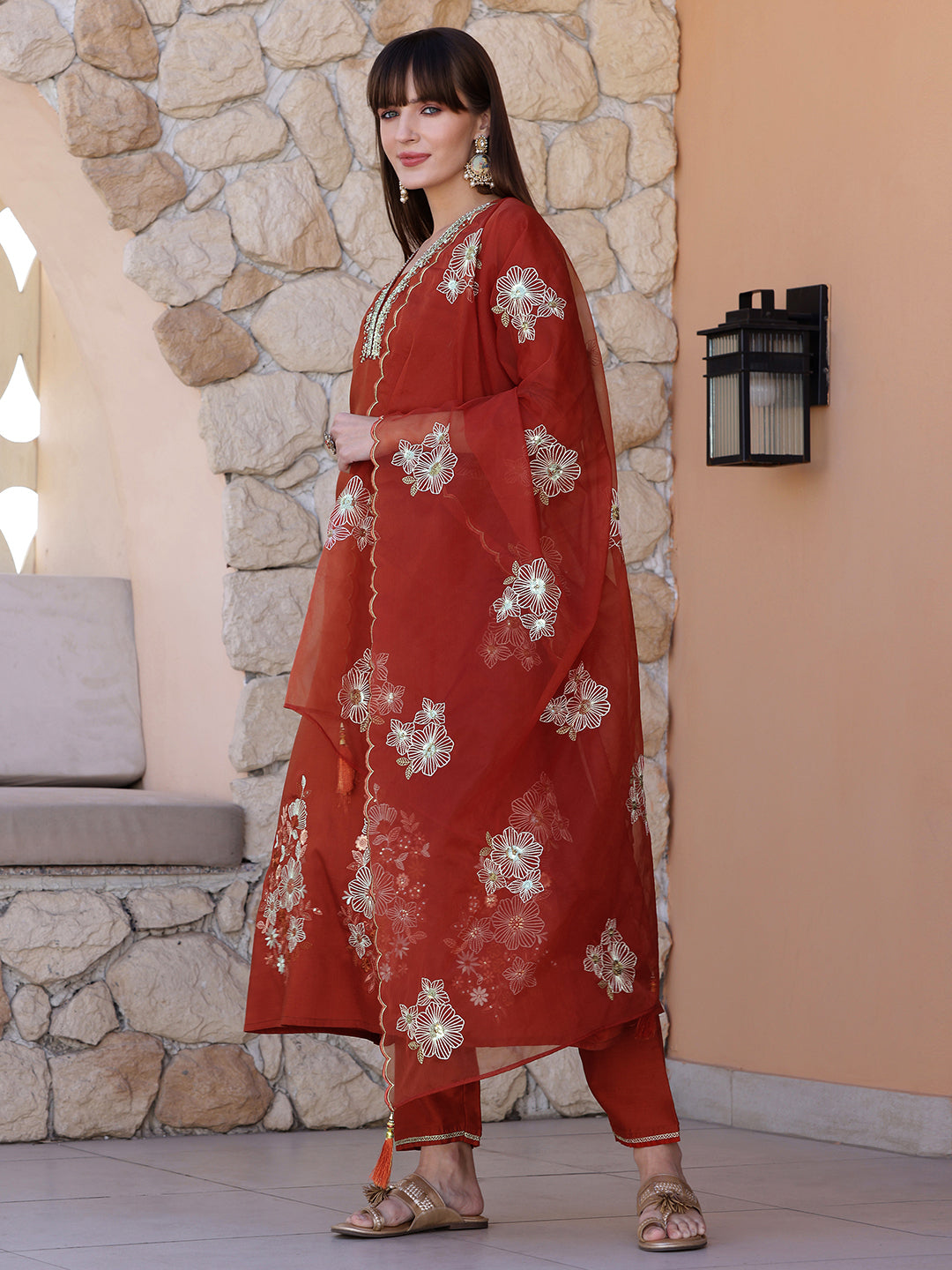 Hand Embroidered Kurta with Pant & Embroidered Dupatta
