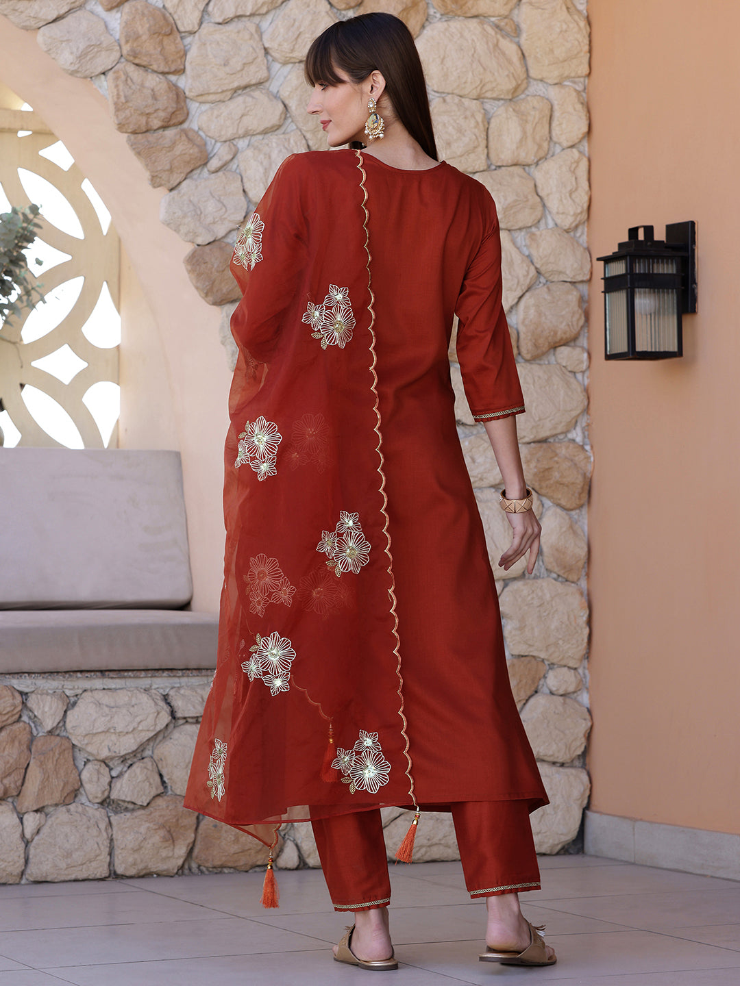 Hand Embroidered Kurta with Pant & Embroidered Dupatta