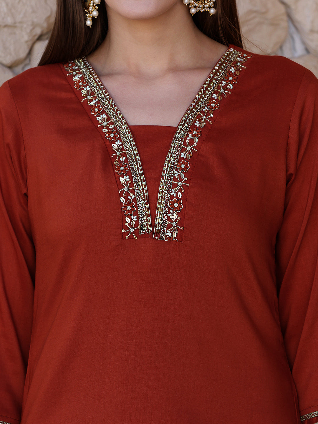 Hand Embroidered Kurta with Pant & Embroidered Dupatta