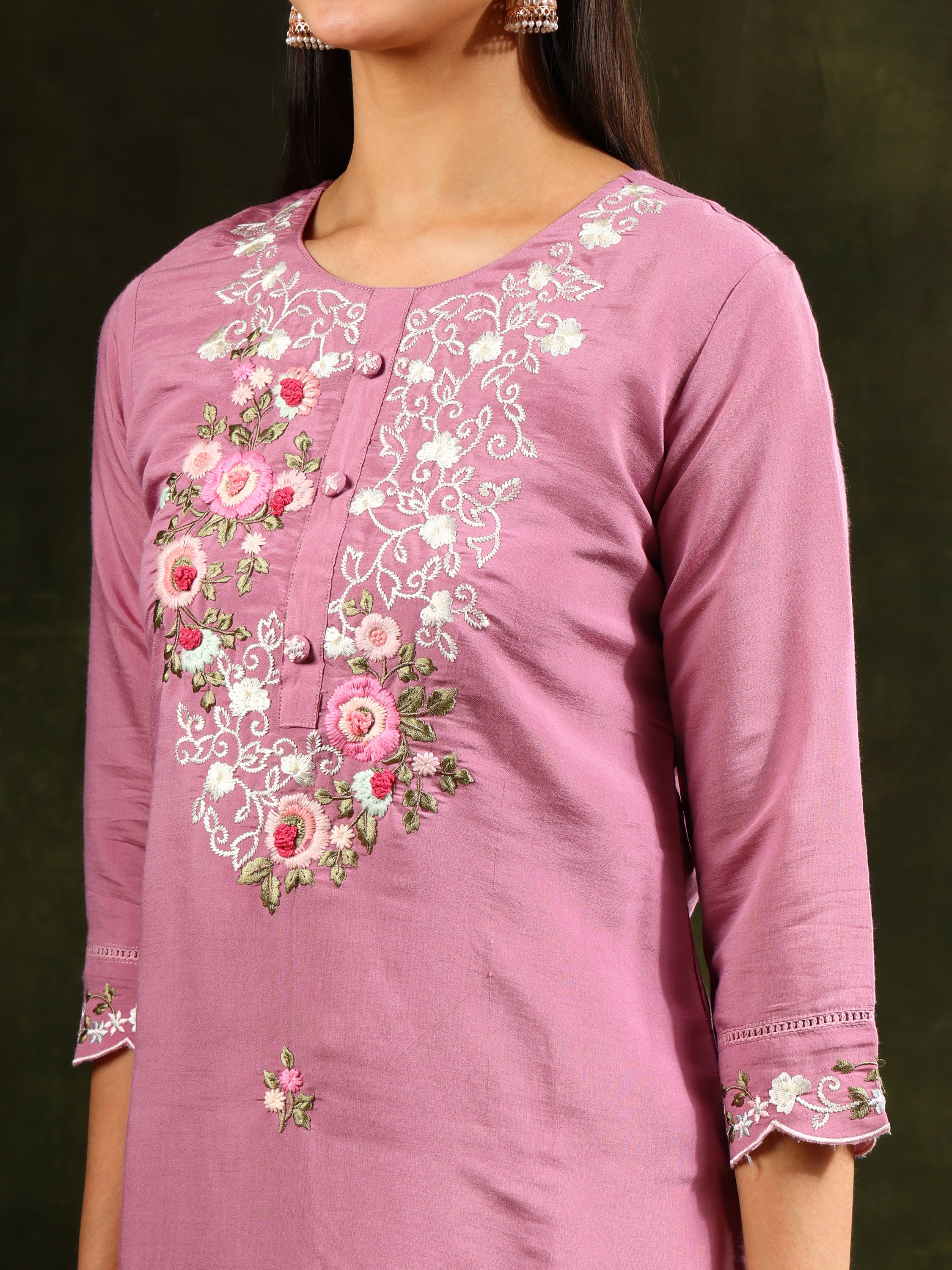 Embroidered Kurta with Pant & Organza Dupatta