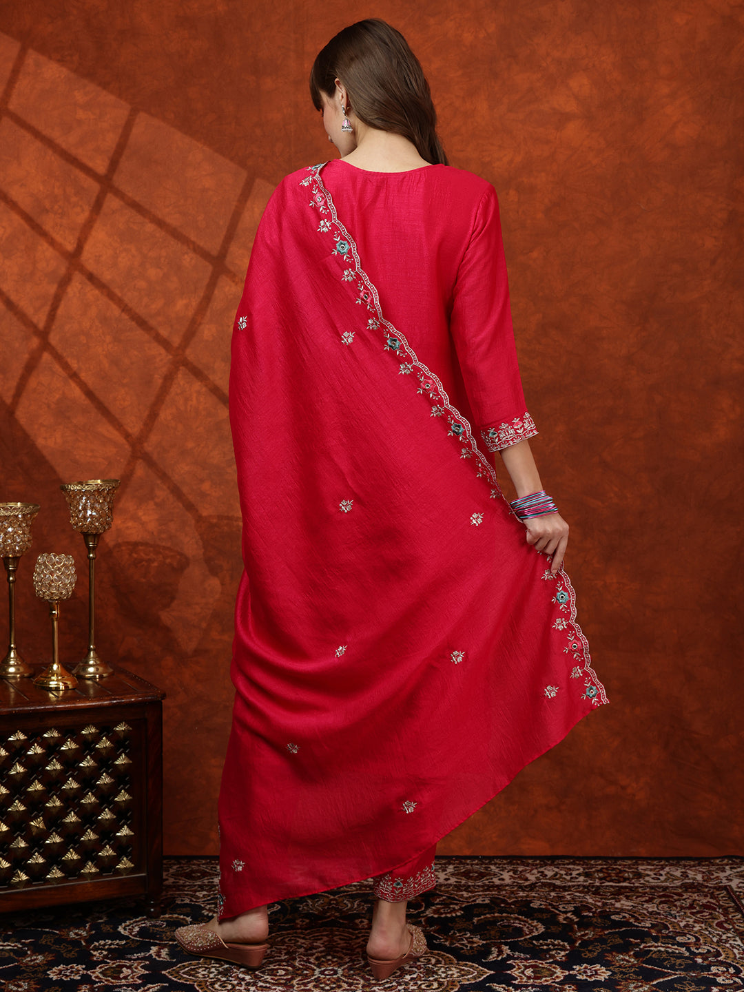 Embroidered Kurta with Pant & Embroidered Dupatta