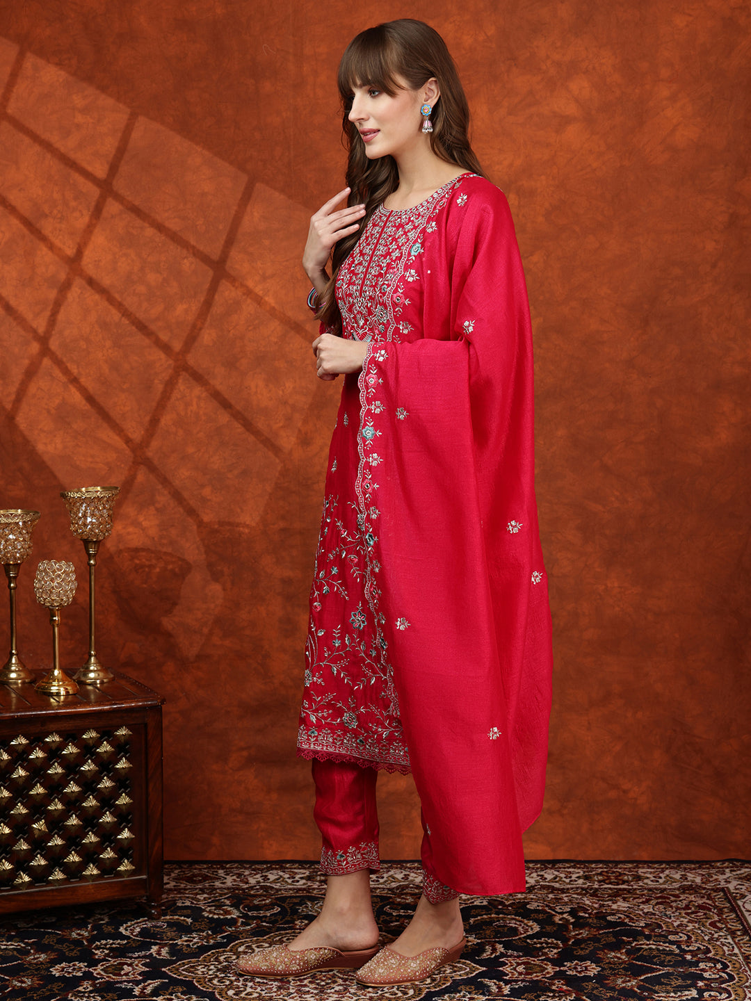Embroidered Kurta with Pant & Embroidered Dupatta