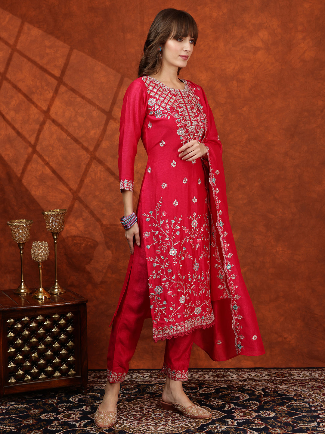 Embroidered Kurta with Pant & Embroidered Dupatta