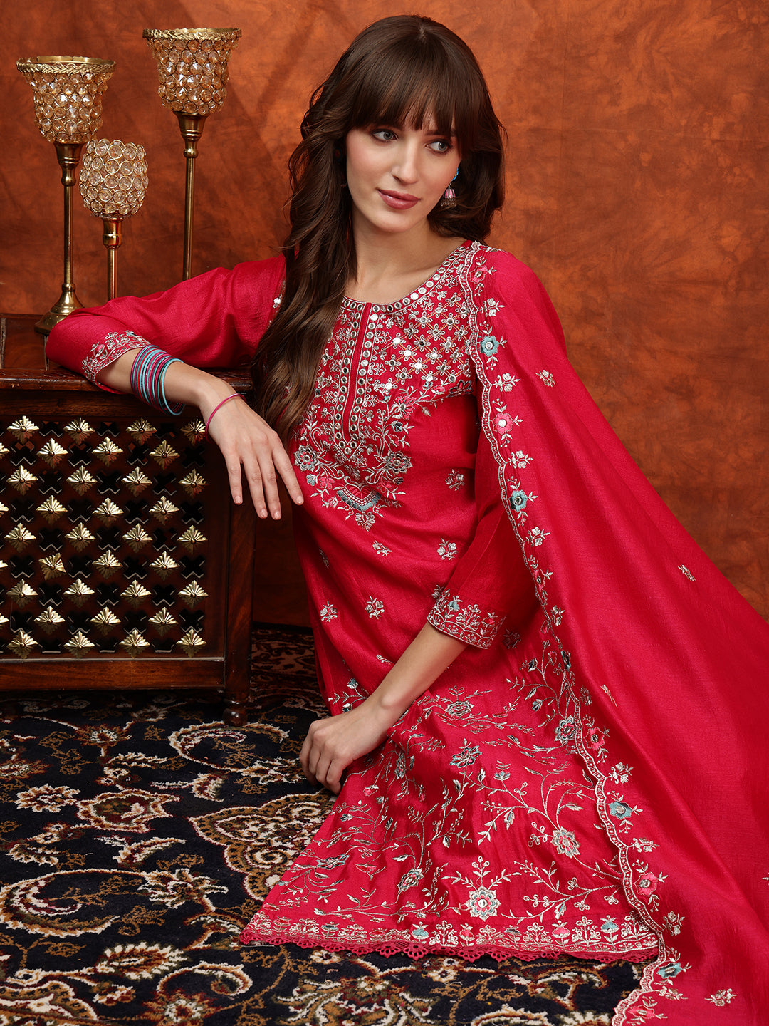 Embroidered Kurta with Pant & Embroidered Dupatta