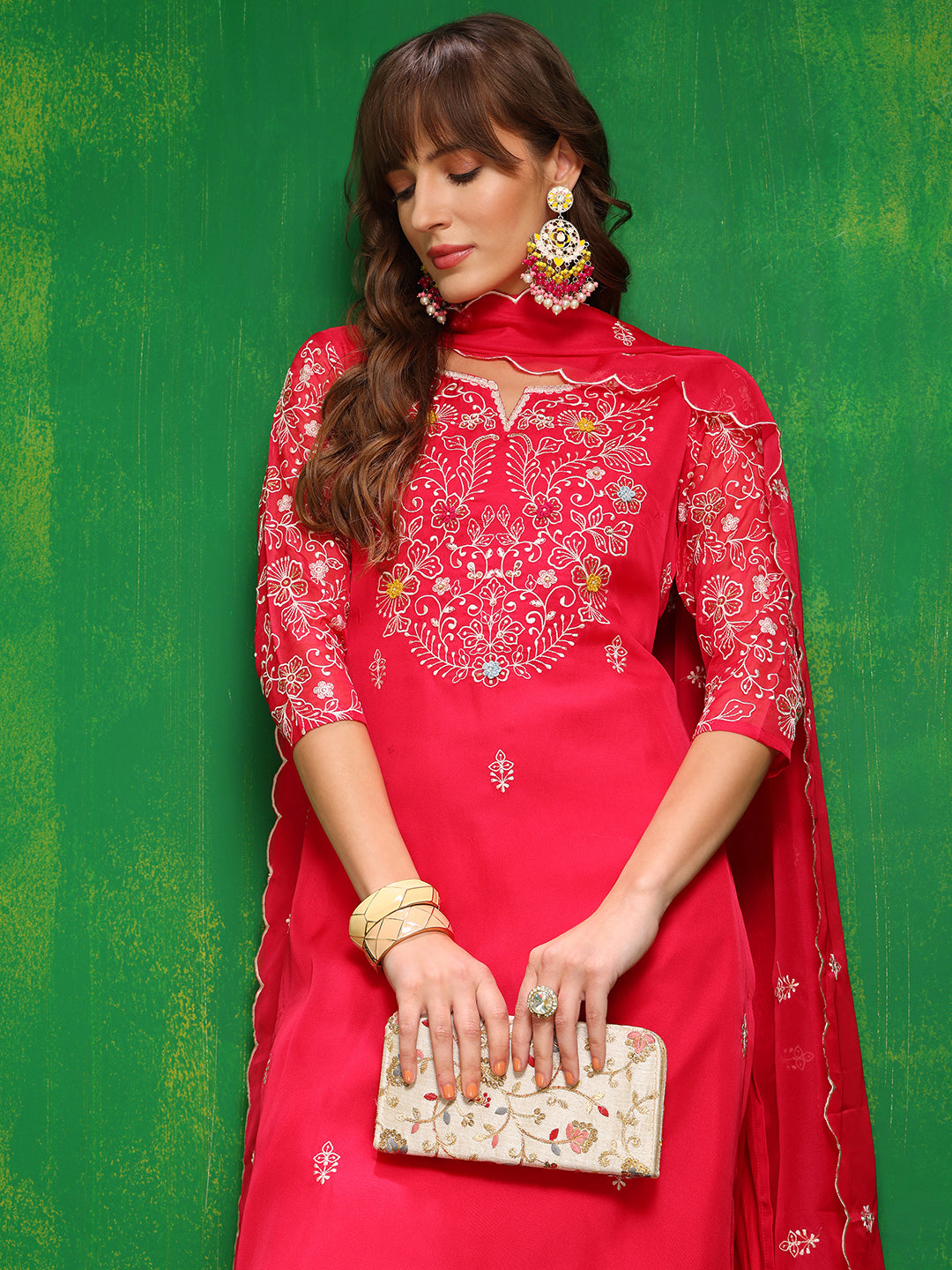 Hand Embroidered Kurta with Pant & Embroidered Dupatta