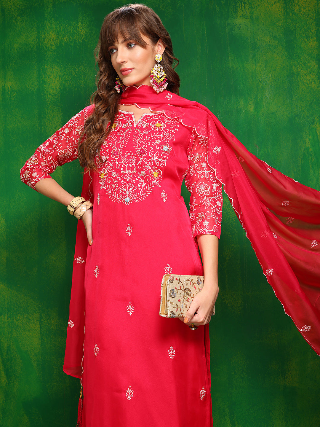 Hand Embroidered Kurta with Pant & Embroidered Dupatta
