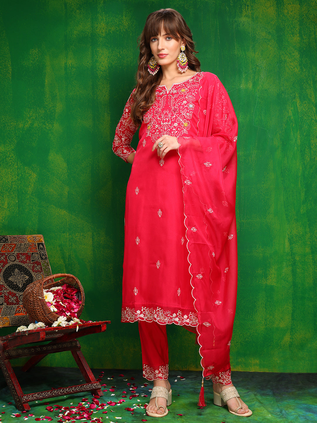 Hand Embroidered Kurta with Pant & Embroidered Dupatta