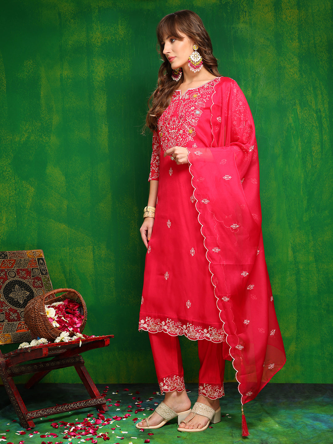 Hand Embroidered Kurta with Pant & Embroidered Dupatta