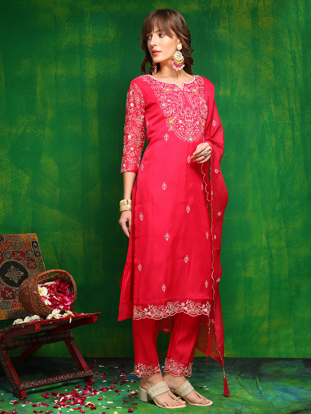 Hand Embroidered Kurta with Pant & Embroidered Dupatta