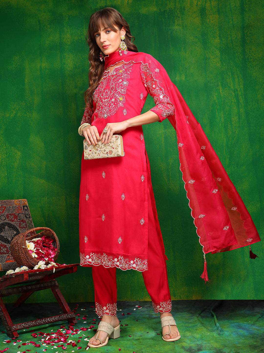 Hand Embroidered Kurta with Pant & Embroidered Dupatta