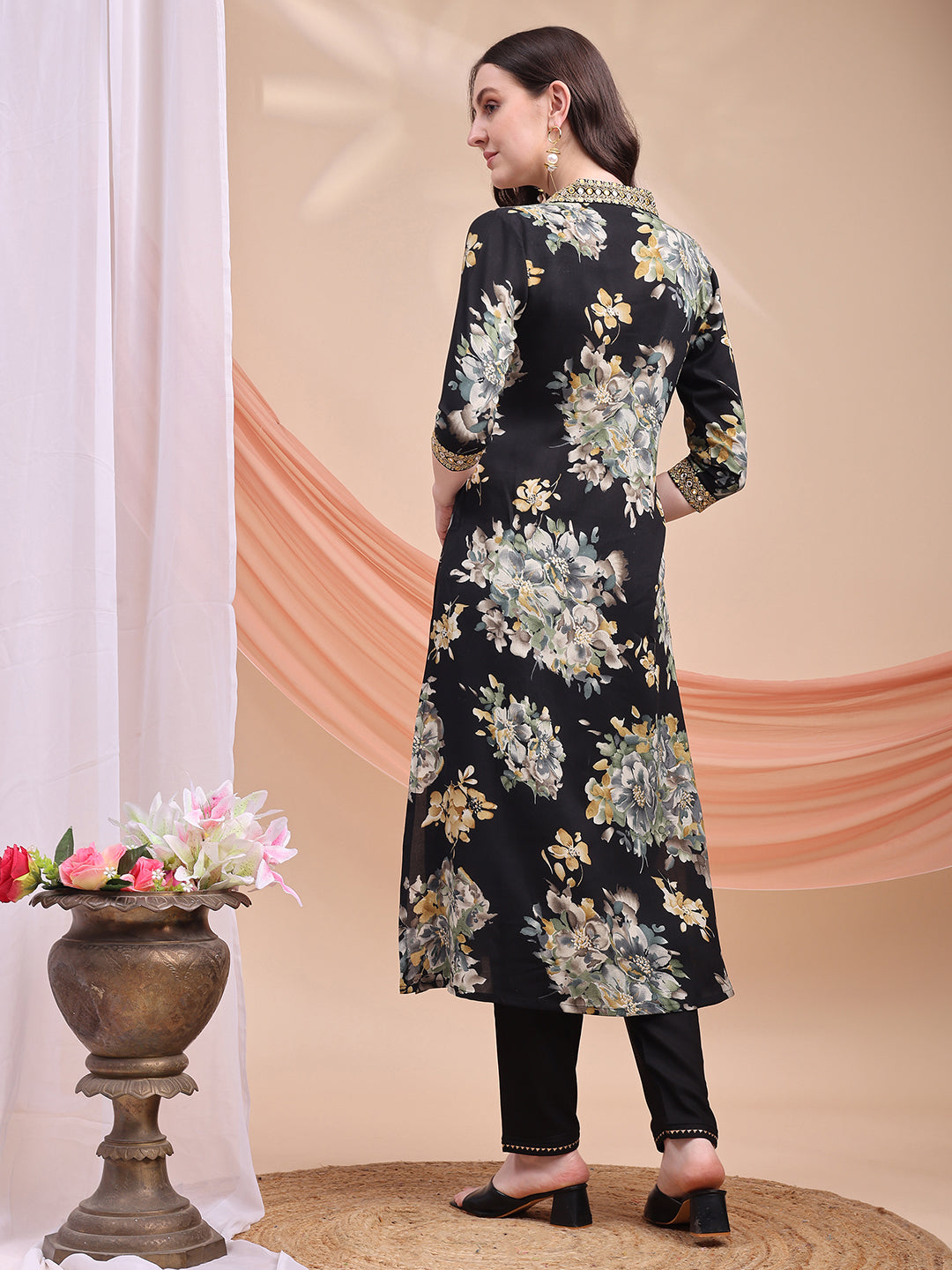 Floral Printed A-line Kurta with Pant & Dupatta