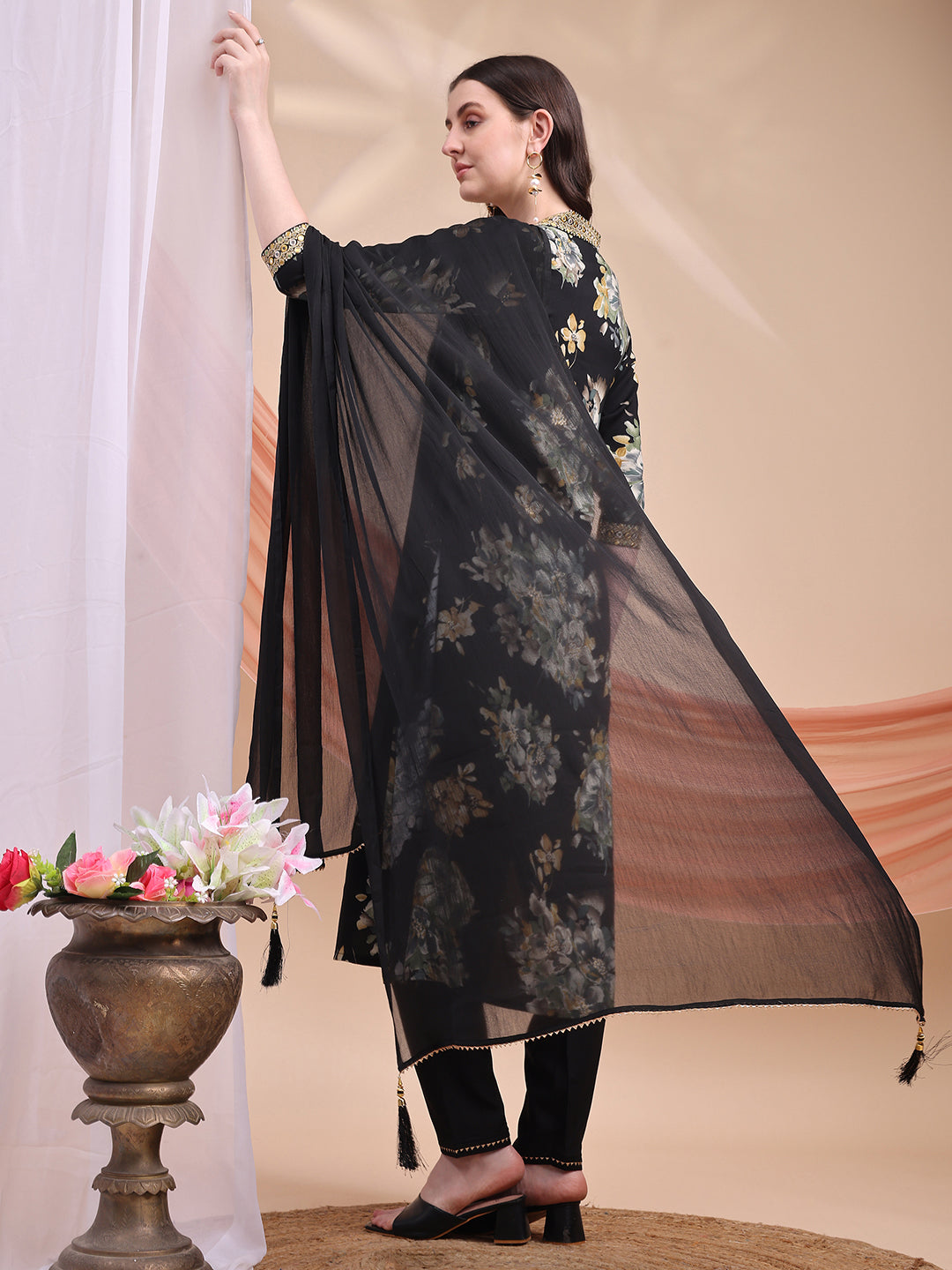 Floral Printed A-line Kurta with Pant & Dupatta
