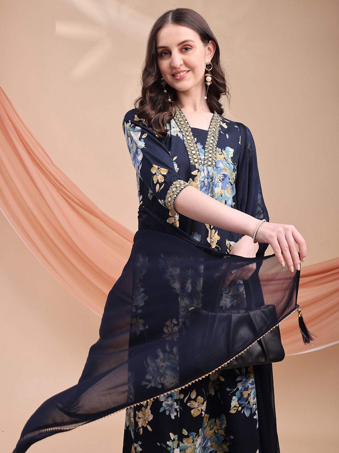 Floral Printed A-line Kurta with Pant & Dupatta
