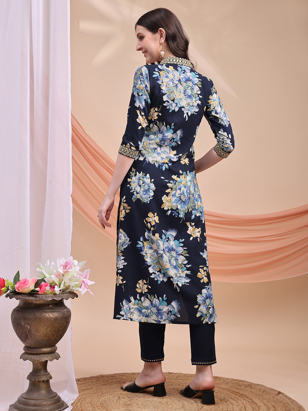 Floral Printed A-line Kurta with Pant & Dupatta
