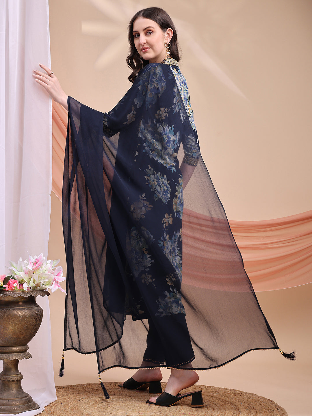 Floral Printed A-line Kurta with Pant & Dupatta