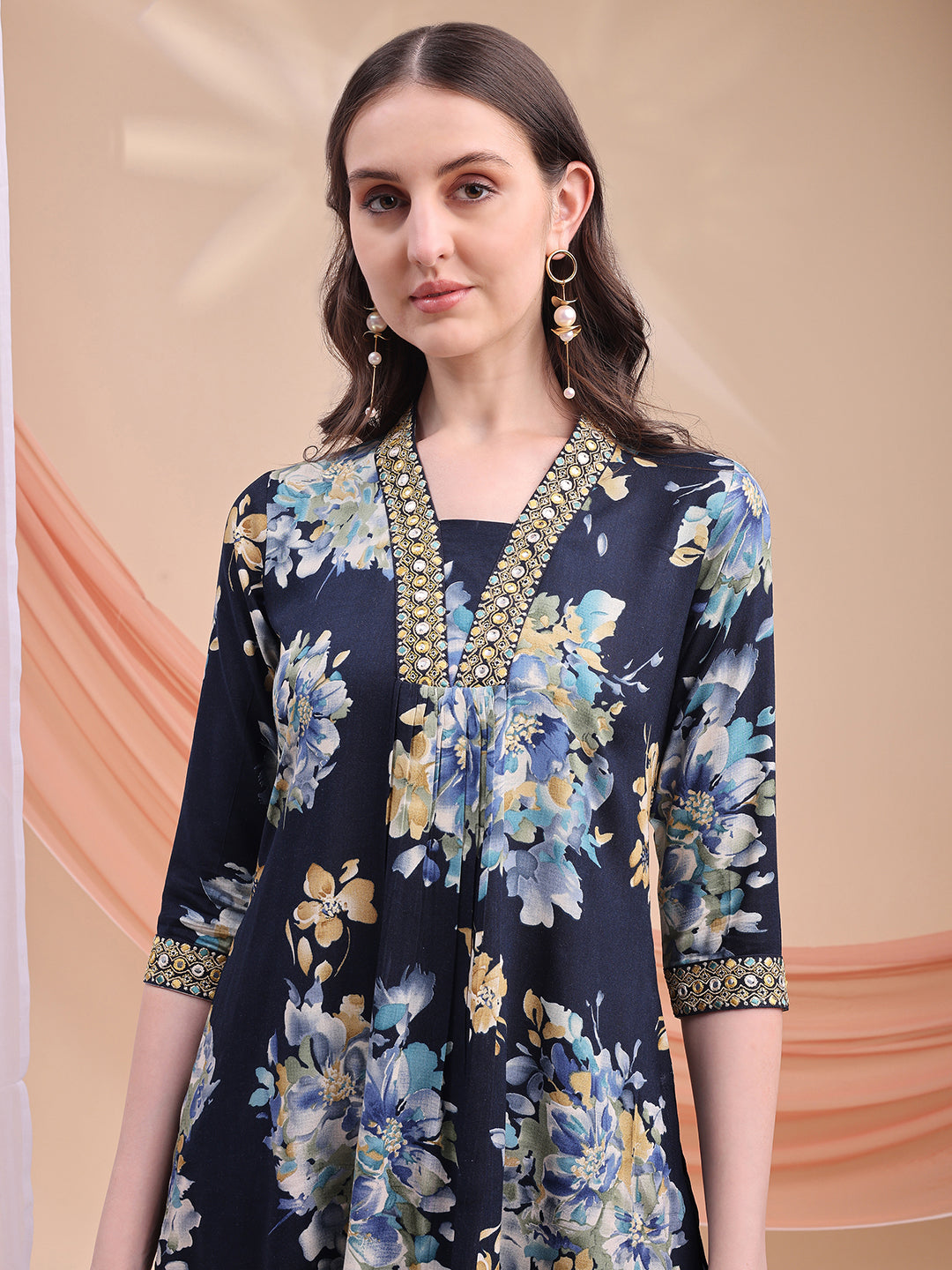 Floral Printed A-line Kurta with Pant & Dupatta