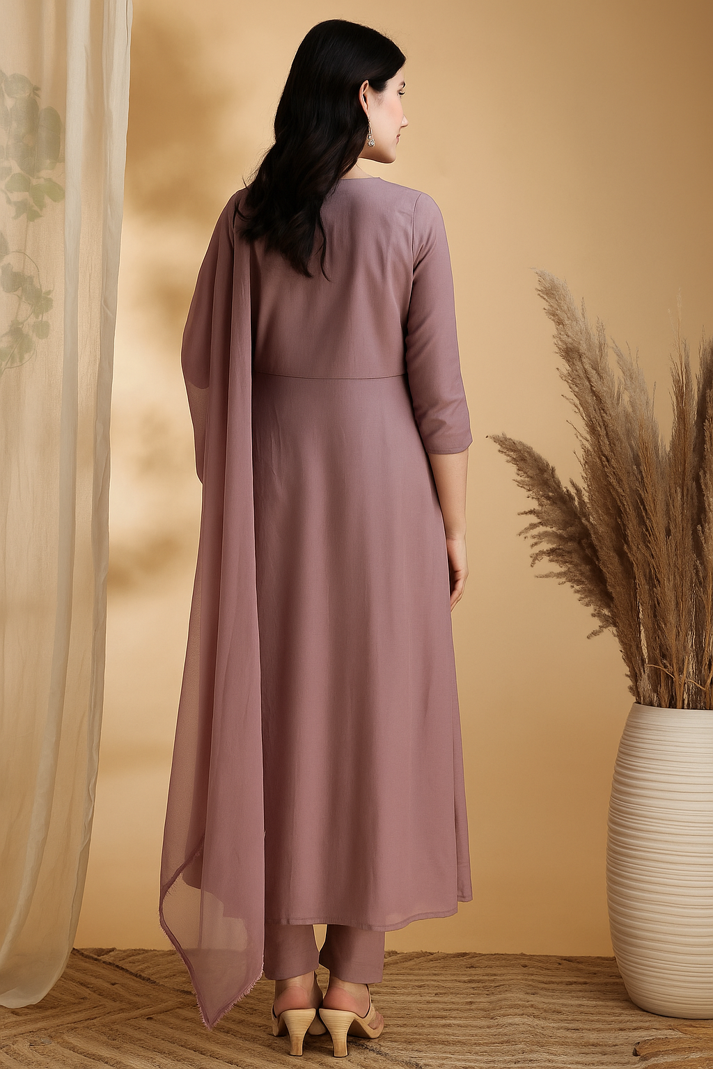 Angrakha Style Embroidered Anarkali Kurta with Pant & Dupatta