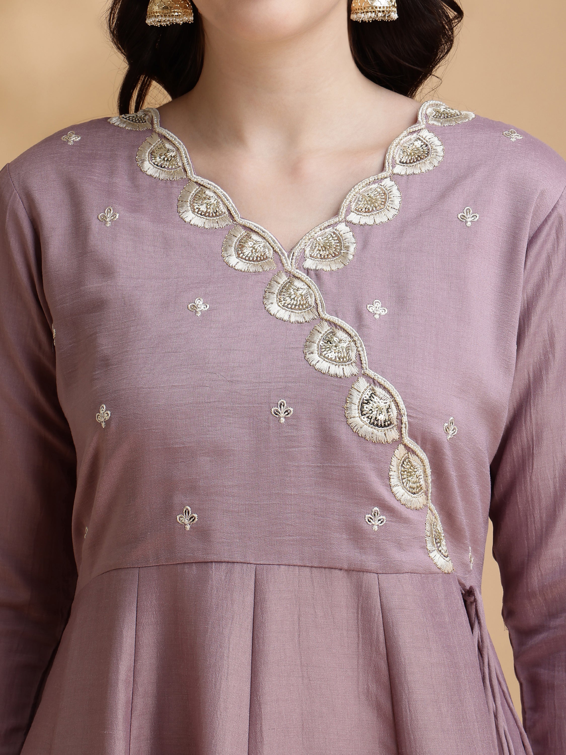 Angrakha Style Embroidered Anarkali Kurta with Pant & Dupatta