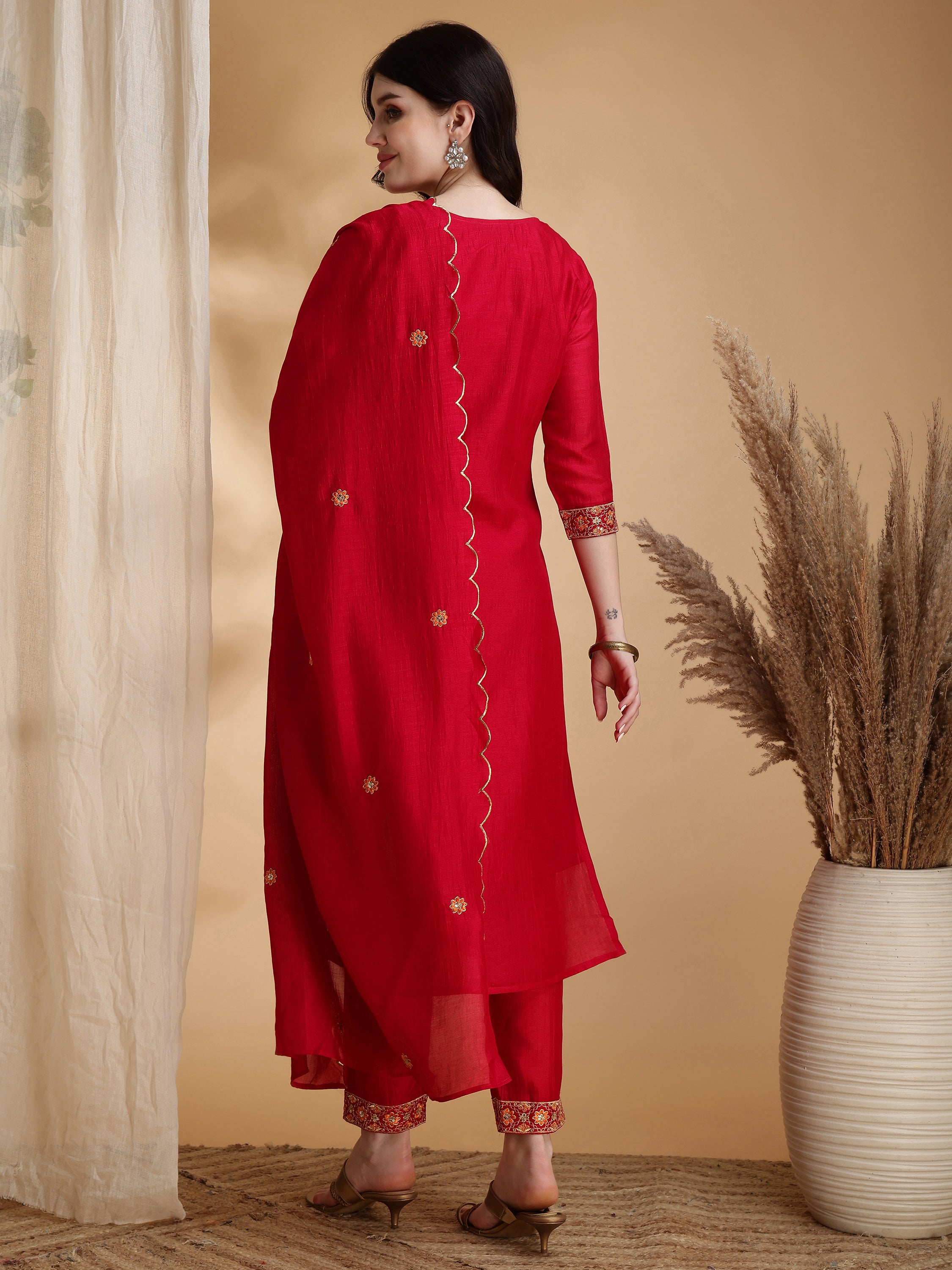 Embroidered Kurta with Pant & Embroidered Dupatta