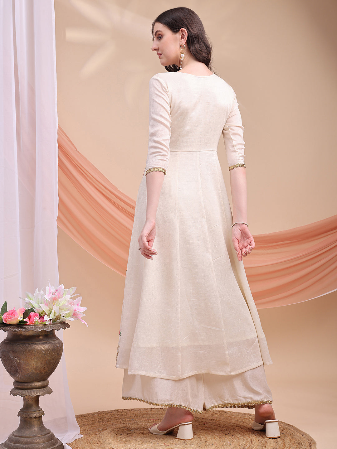 Floral Embroidered Anarkali Kurta with Pant & Embroidered Dupatta